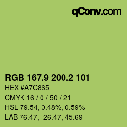カラーコード: RGB 167.9 200.2 101 | qconv.com