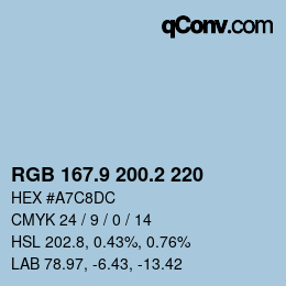 Color code: RGB 167.9 200.2 220 | qconv.com