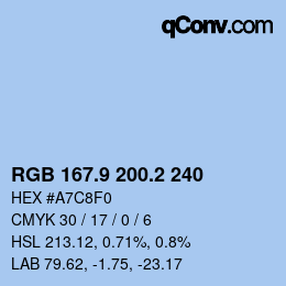 Color code: RGB 167.9 200.2 240 | qconv.com