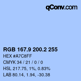 Color code: RGB 167.9 200.2 255 | qconv.com