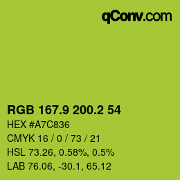 カラーコード: RGB 167.9 200.2 54 | qconv.com