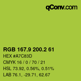 カラーコード: RGB 167.9 200.2 61 | qconv.com
