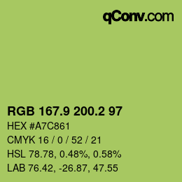 カラーコード: RGB 167.9 200.2 97 | qconv.com