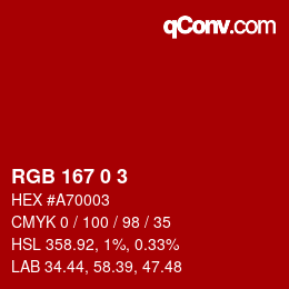 Color code: RGB 167 0 3 | qconv.com