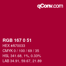 Color code: RGB 167 0 51 | qconv.com