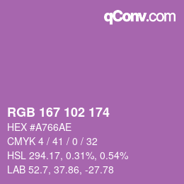 Color code: RGB 167 102 174 | qconv.com