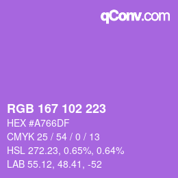 Color code: RGB 167 102 223 | qconv.com