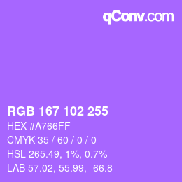 Color code: RGB 167 102 255 | qconv.com