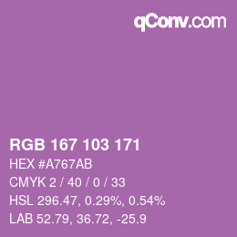 Color code: RGB 167 103 171 | qconv.com