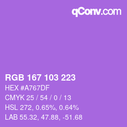 颜色代码: RGB 167 103 223 | qconv.com