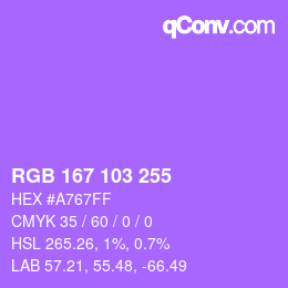 Color code: RGB 167 103 255 | qconv.com