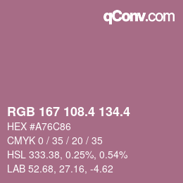 カラーコード: RGB 167 108.4 134.4 | qconv.com