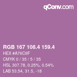 カラーコード: RGB 167 108.4 159.4 | qconv.com
