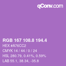 カラーコード: RGB 167 108.8 194.4 | qconv.com