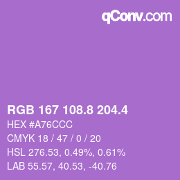 カラーコード: RGB 167 108.8 204.4 | qconv.com