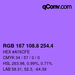 カラーコード: RGB 167 108.8 254.4 | qconv.com