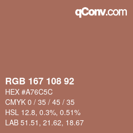 颜色代码: RGB 167 108 92 | qconv.com