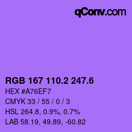 カラーコード: RGB 167 110.2 247.6 | qconv.com