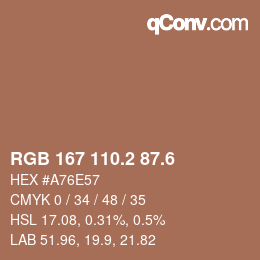 カラーコード: RGB 167 110.2 87.6 | qconv.com