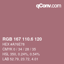 カラーコード: RGB 167 110.6 120 | qconv.com
