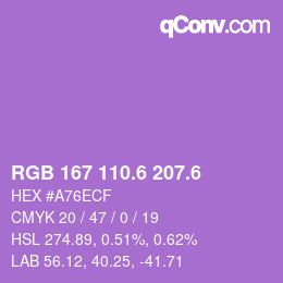 カラーコード: RGB 167 110.6 207.6 | qconv.com