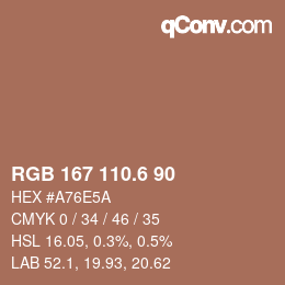 カラーコード: RGB 167 110.6 90 | qconv.com