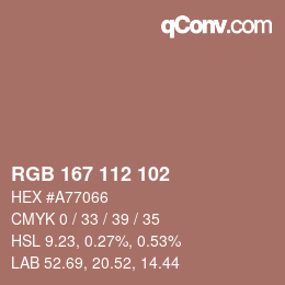 カラーコード: RGB 167 112 102 | qconv.com