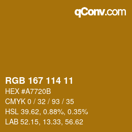 颜色代码: RGB 167 114 11 | qconv.com
