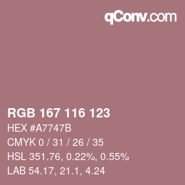 Farbcode: RGB 167 116 123 | qconv.com