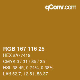 Color code: RGB 167 116 25 | qconv.com