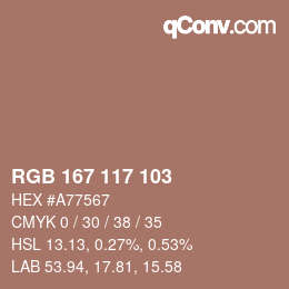 Color code: RGB 167 117 103 | qconv.com