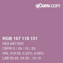 Color code: RGB 167 118 151 | qconv.com