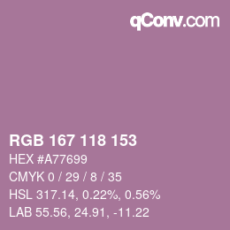 Código de color: RGB 167 118 153 | qconv.com