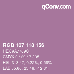 颜色代码: RGB 167 118 156 | qconv.com
