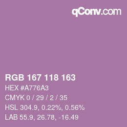 颜色代码: RGB 167 118 163 | qconv.com