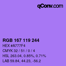 Color code: RGB 167 119 244 | qconv.com