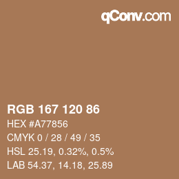 Color code: RGB 167 120 86 | qconv.com
