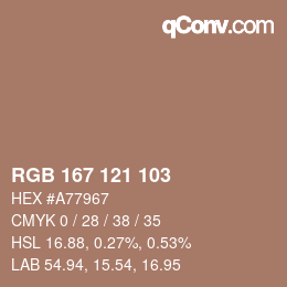 Color code: RGB 167 121 103 | qconv.com