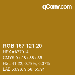 Color code: RGB 167 121 20 | qconv.com