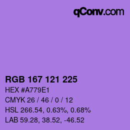 Color code: RGB 167 121 225 | qconv.com