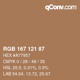 カラーコード: RGB 167 121 87 | qconv.com