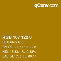 Color code: RGB 167 122 0 | qconv.com