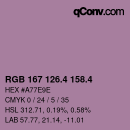 カラーコード: RGB 167 126.4 158.4 | qconv.com