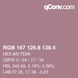 カラーコード: RGB 167 126.8 138.4 | qconv.com