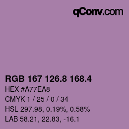 カラーコード: RGB 167 126.8 168.4 | qconv.com