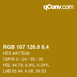 カラーコード: RGB 167 126.8 8.4 | qconv.com