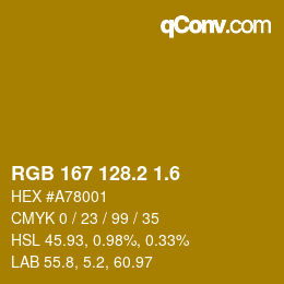 カラーコード: RGB 167 128.2 1.6 | qconv.com