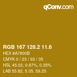 カラーコード: RGB 167 128.2 11.6 | qconv.com
