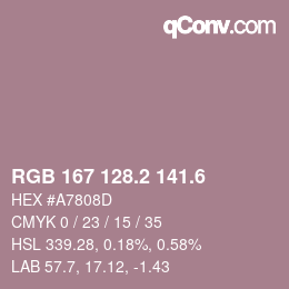 カラーコード: RGB 167 128.2 141.6 | qconv.com