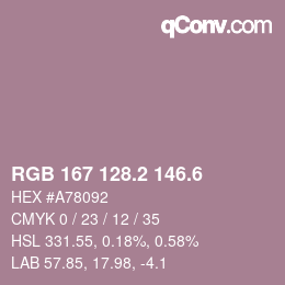 カラーコード: RGB 167 128.2 146.6 | qconv.com